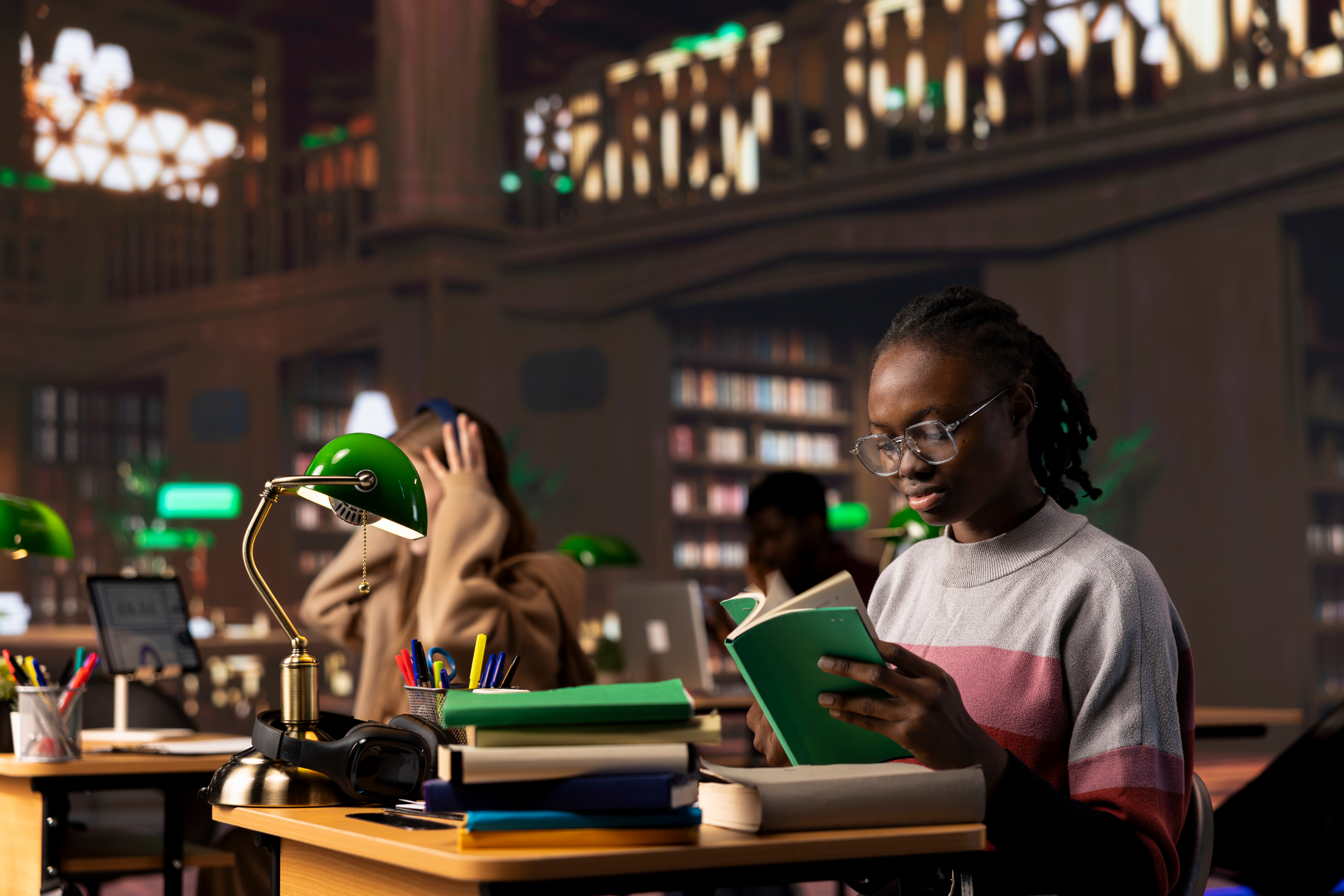 African student conducting research in a library